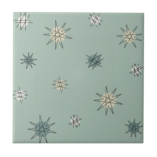 Atomic Age Starburst Planets Sage Green Tile (Front)