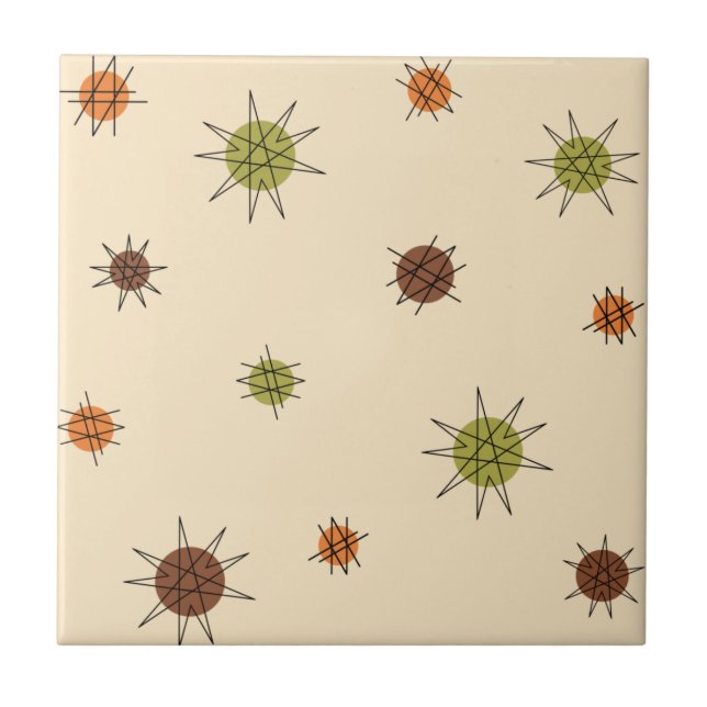 Atomic Age Starburst Planets Tan Brown Tile (Front)