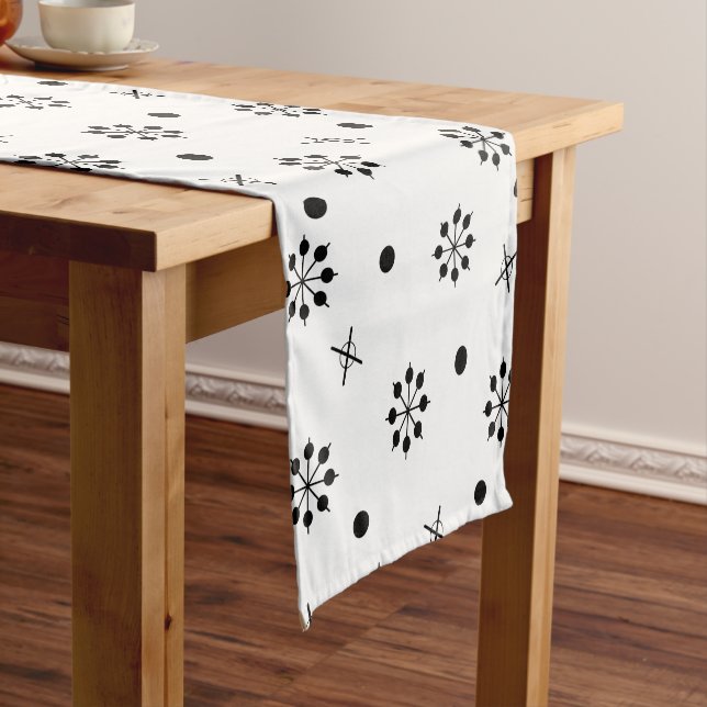 Atomic Age Starbursts Black White 1 Short Table Runner (In Situ)