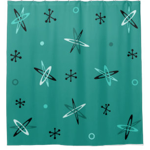 Atomic Age Starbursts Teal Shower Curtain