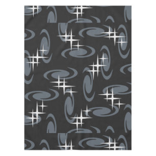 Atomic Age Swirls Stars Pattern Black Gray Tablecloth