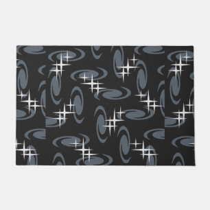 Atomic Age Swirls Stars Pattern Black Grey Doormat