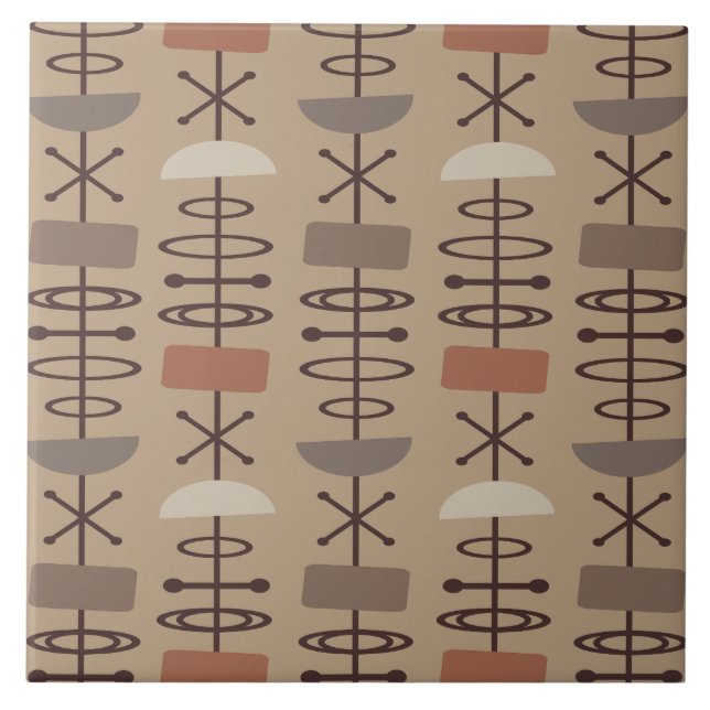 Atomic Age Symbols Earth Tones Tile (Front)