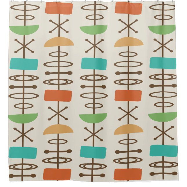 Atomic Age Symbols Multicolored Shower Curtain (Front)