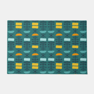 Atomic Age Symbols Teal Multicolored Doormat