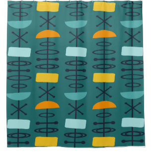 Atomic Age Symbols Teal Multicolored Shower Curtain