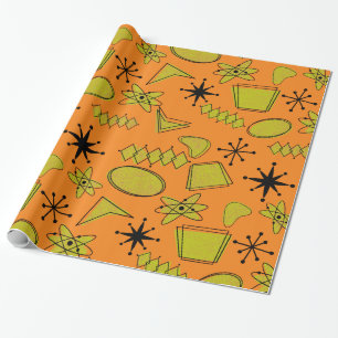 Atomic Black and Yellow on Orange Wrapping Paper