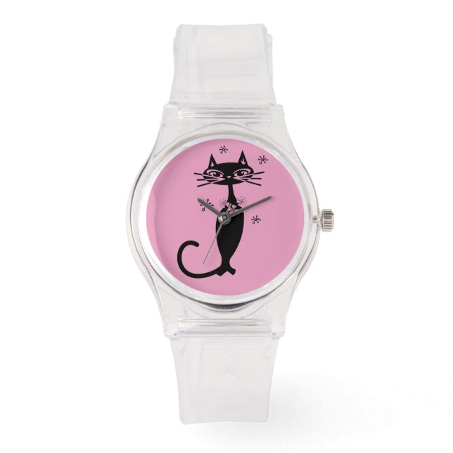 ATOMIC BLACK CAT RETRO LADIES WRIST WATCH (Front)