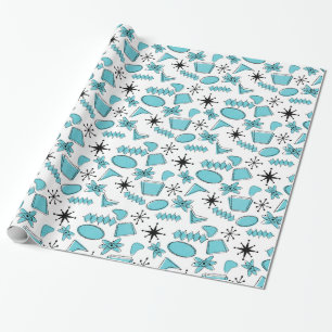Atomic Blue and Black on White Medium Scale Wrapping Paper