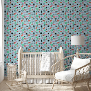 Atomic Blue with Pink Orange Green Black Wallpaper