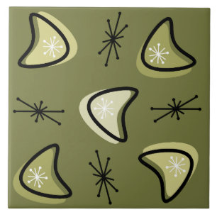 Atomic Boomerangs Starbursts Olive Green Tile
