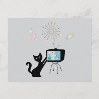 ATOMIC CAT & OLD TV SET RETRO POSTCARD