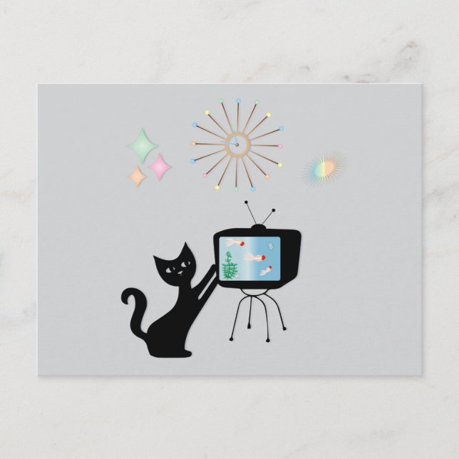 ATOMIC CAT & OLD TV SET RETRO POSTCARD (Front)