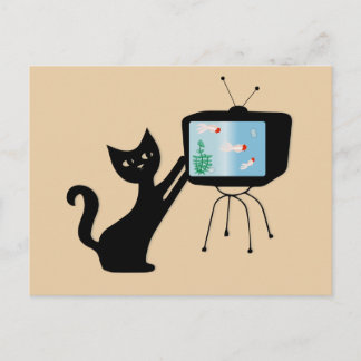 ATOMIC CAT & OLD TV SET RETRO POSTCARD