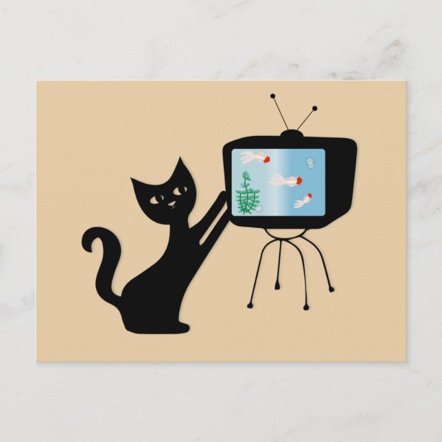 ATOMIC CAT & OLD TV SET RETRO POSTCARD (Front)
