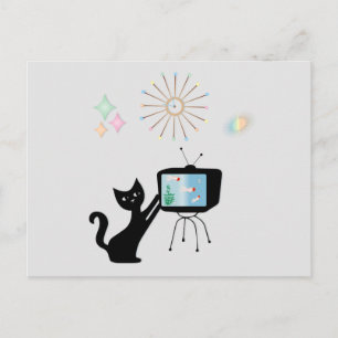 ATOMIC CAT & OLD TV SET RETRO POSTCARDS