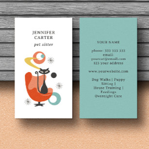ATOMIC CAT ON A CHAIR MID CENTURY PET SITTER  BUSINESS CARD