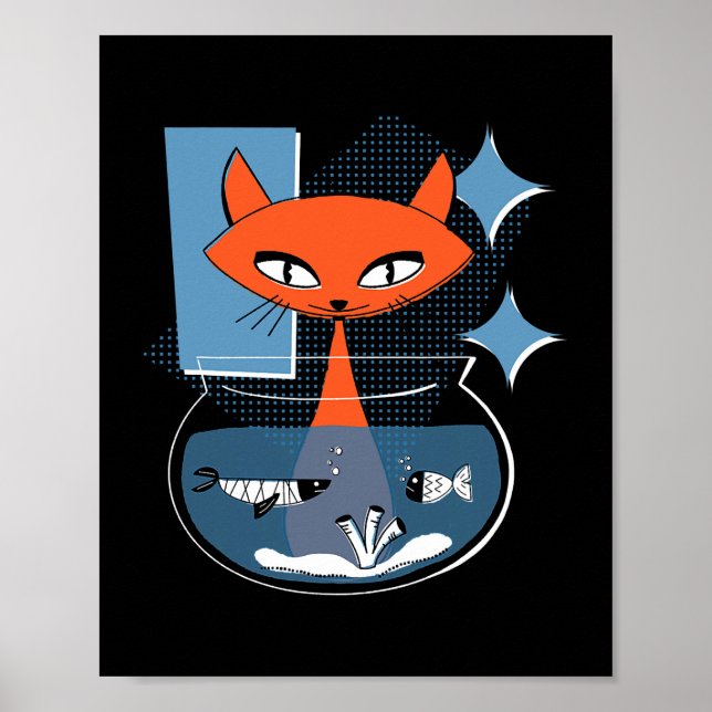 Atomic Cat with Fish Bowl Mid Century Modern Poster (Front)