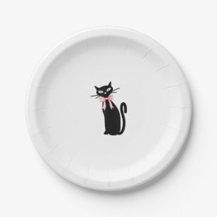 Atomic Cat With Pink Bow Cat Girly Clean Girl Kitt Paper Plate