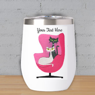 Atomic Cats Green Yellow Eyes Pink Vintage Chair