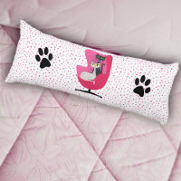 Atomic Cats in Pink Chair Black Paw Prints Dots