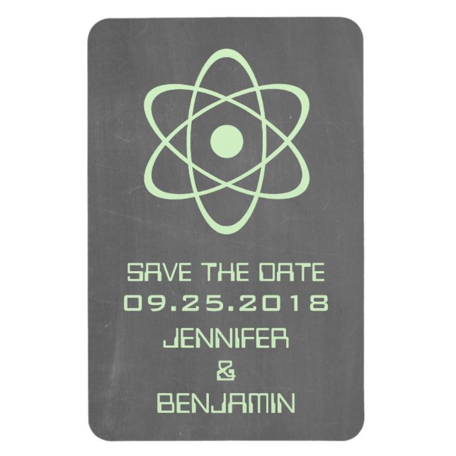 Atomic Chalkboard Save the Date Magnet, Green Magnet (Vertical)