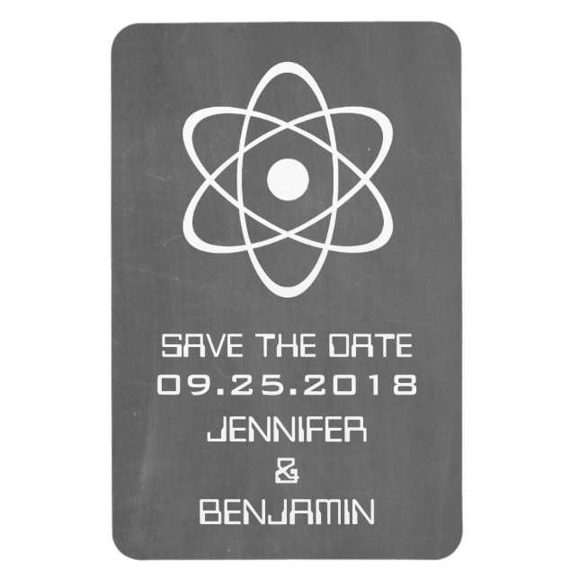 Atomic Chalkboard Save the Date Magnet, Ivory Magnet (Vertical)