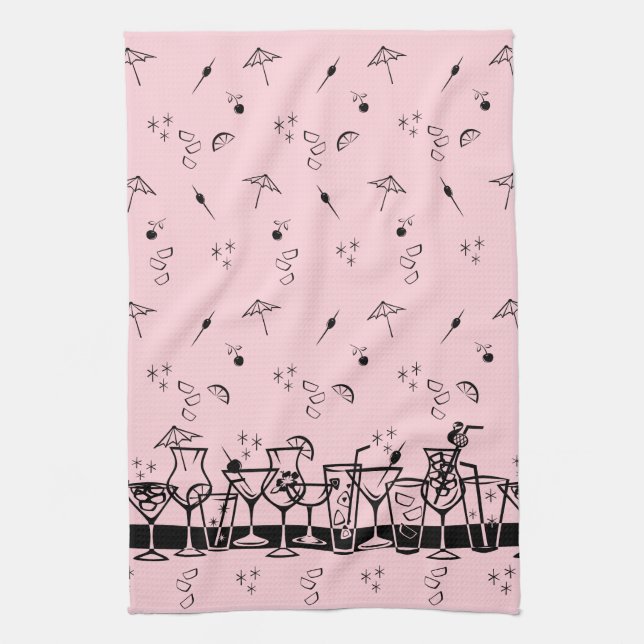 Atomic Cocktails on Pink Tea Towel (Vertical)