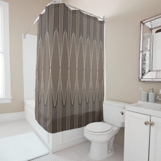 Atomic Diamond Shower Curtain, Taupe & Mocha Tones Curtain (In Situ)