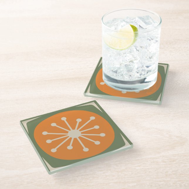 Atomic Dot Mid Century Modern Retro 50s 60s Glass Coaster (Angled)