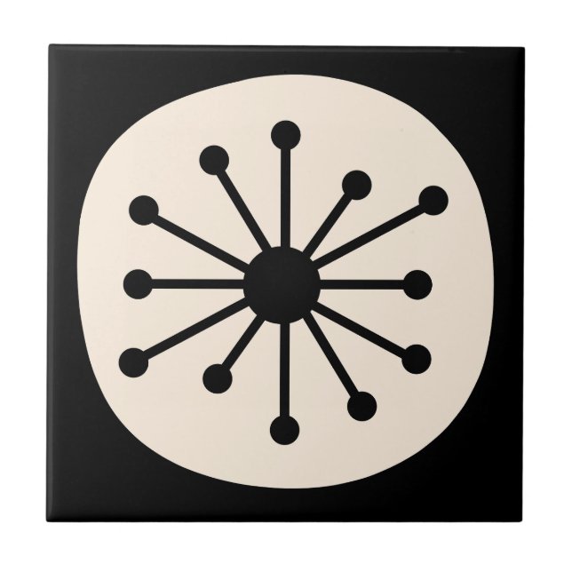 Atomic Dot Mid Century Modern Retro Black & Cream Tile (Front)
