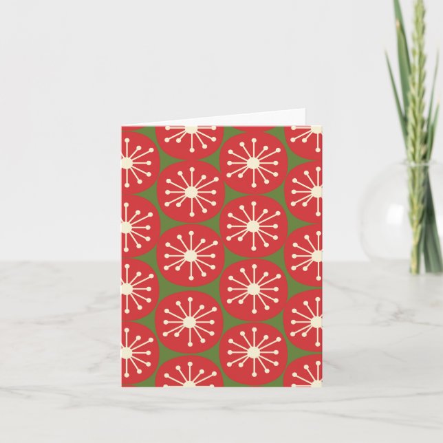 Atomic Dots Midcentury Modern Retro Red and Green Note Card (Front)