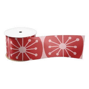 Atomic Dots Retro Mid Century Pink and Red Pattern Satin Ribbon