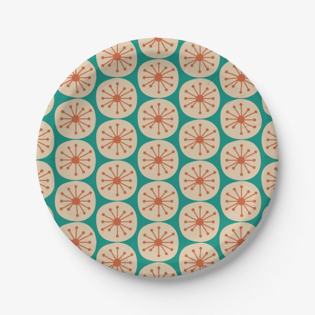 Atomic Dots Retro Midcentury Modern 50s Pattern Paper Plate (Front)
