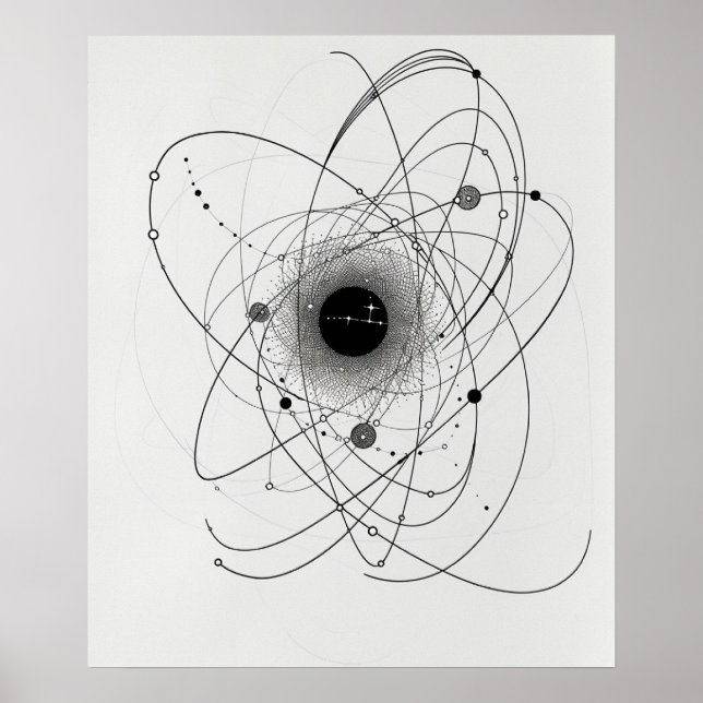 Atomic Electrons Chemistry Minimalist line art Poster (Front)