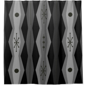 Atomic Era Abstract Columns Black Grey Shower Curtain