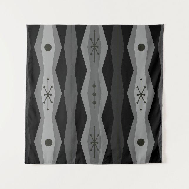 Atomic Era Abstract Columns Black Grey Tapestry (Front)