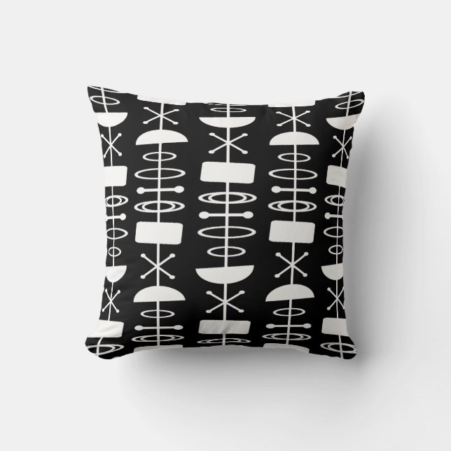 Atomic Era Abstract Symbols Black White Cushion (Front)