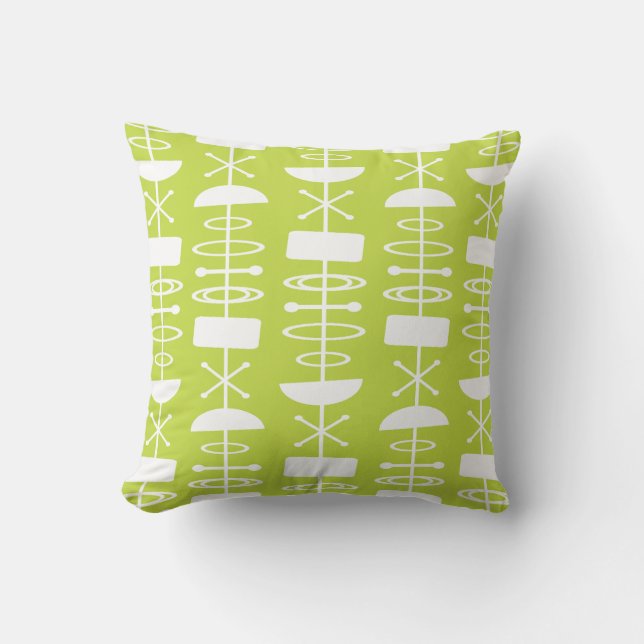 Atomic Era Abstract Symbols Chartreuse Cushion (Front)