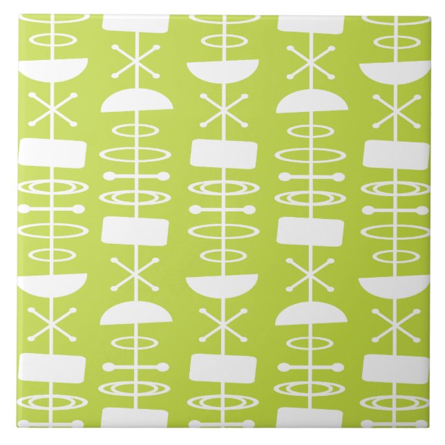Atomic Era Abstract Symbols Chartreuse Tile (Front)