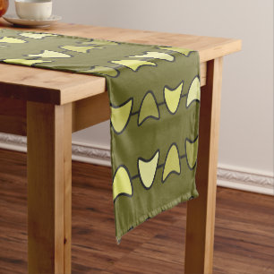 Atomic Era Boomerangs Olive Green Short Table Runner