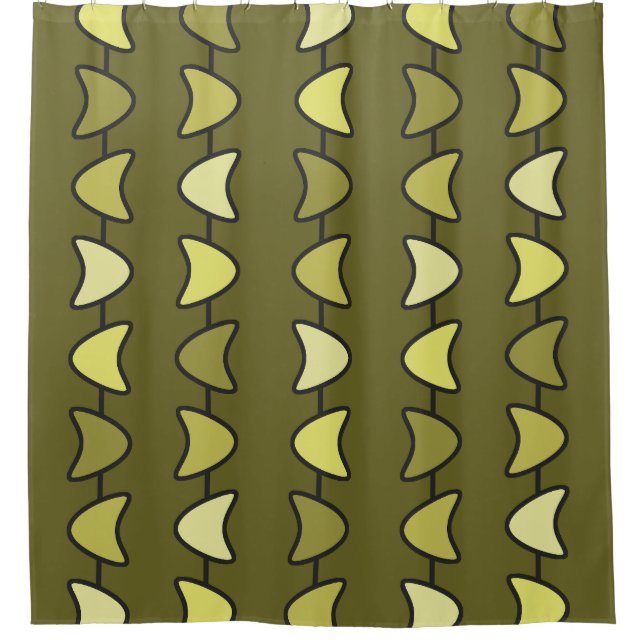 Atomic Era Boomerangs Olive Green Shower Curtain (Front)