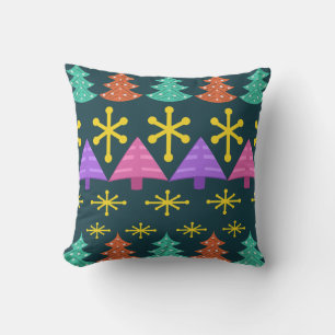Atomic Era Christmas Trees Kitsch Dark Cushion