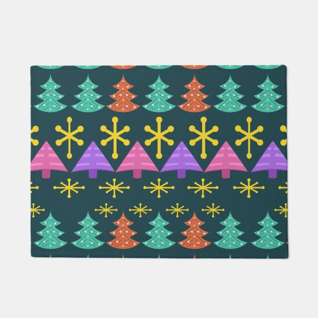 Atomic Era Christmas Trees Kitsch Dark Doormat (Front)