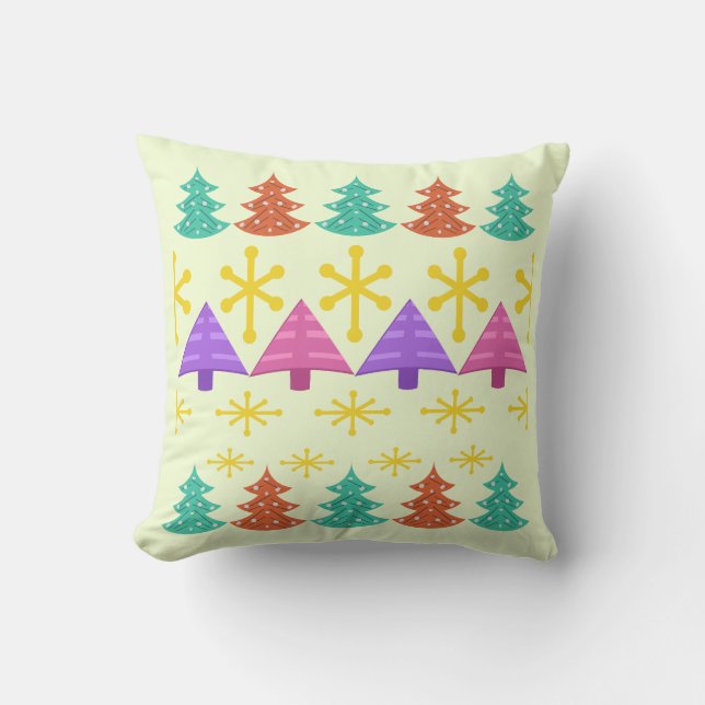 Atomic Era Christmas Trees Kitsch Light Cushion (Front)
