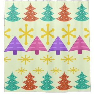 Atomic Era Christmas Trees Kitsch Light Shower Curtain