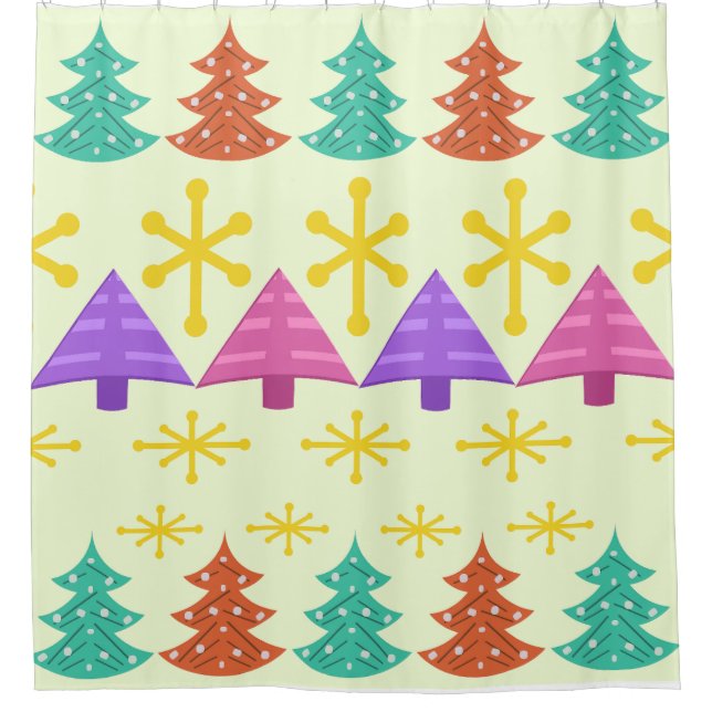 Atomic Era Christmas Trees Kitsch Light Shower Curtain (Front)