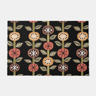 Atomic Era Flowers Art Black Colourful Doormat