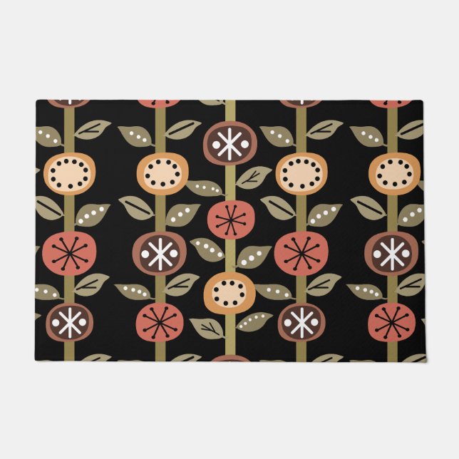 Atomic Era Flowers Art Black Colourful Doormat (Front)