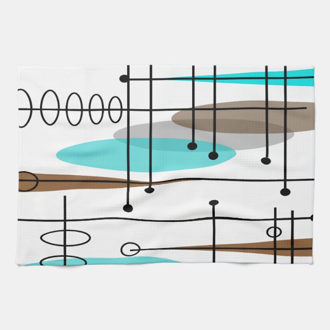 Atomic Era Inspired Mid-Century Design 13 Tea Towel (Horizontal)